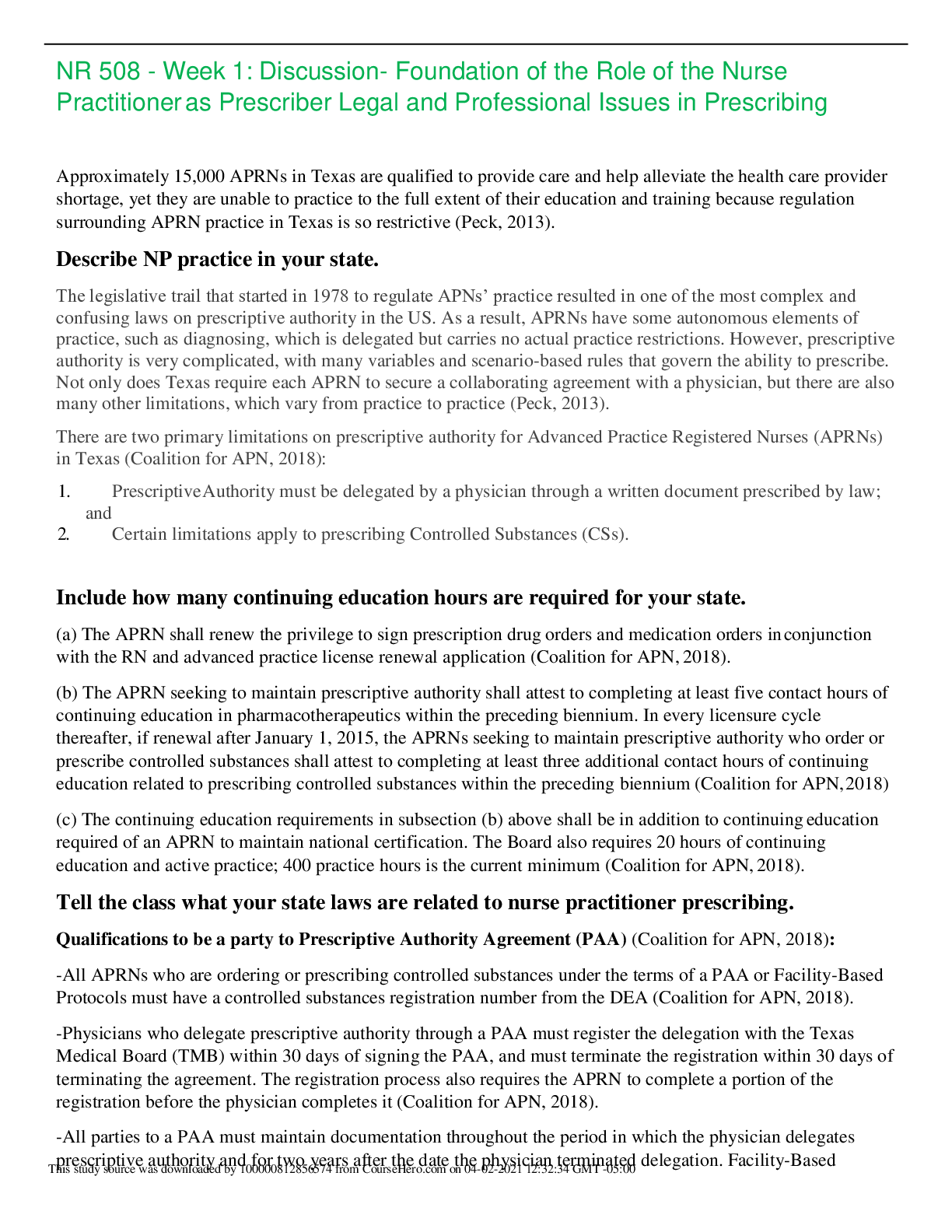 Preview image for NR 508 Advanced Pharmacology Week 1 Discussion: Legal and Professional Issues in Prescribing {DISCUSSION AND REPLY 2020}